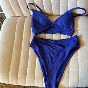 Aerie Blue Textured Bikini M bottom S top